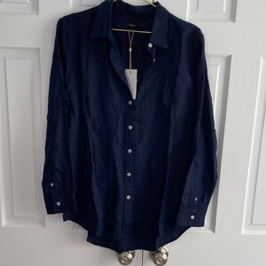 Quince Navy European Linen Button Down Shirt